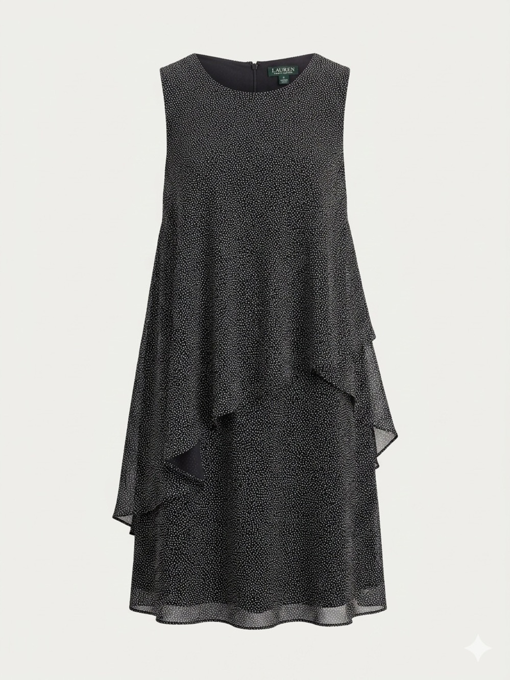 Lauren Ralph Lauren Black Polka Dot Sleeveless Flowy Layered Chic Prep Dress 18W